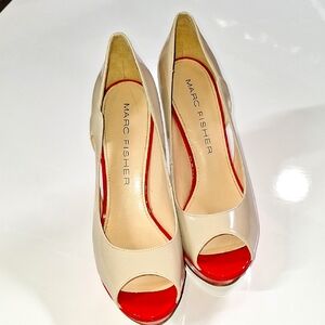 Marc Fisher Cream and Red High Heel Pumps